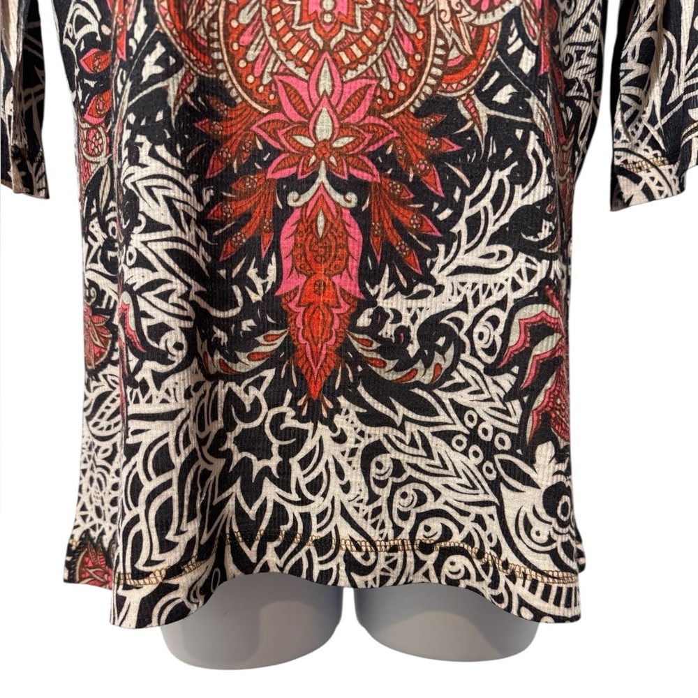 One World Bohemian Print Top With Red And Black A… - image 3